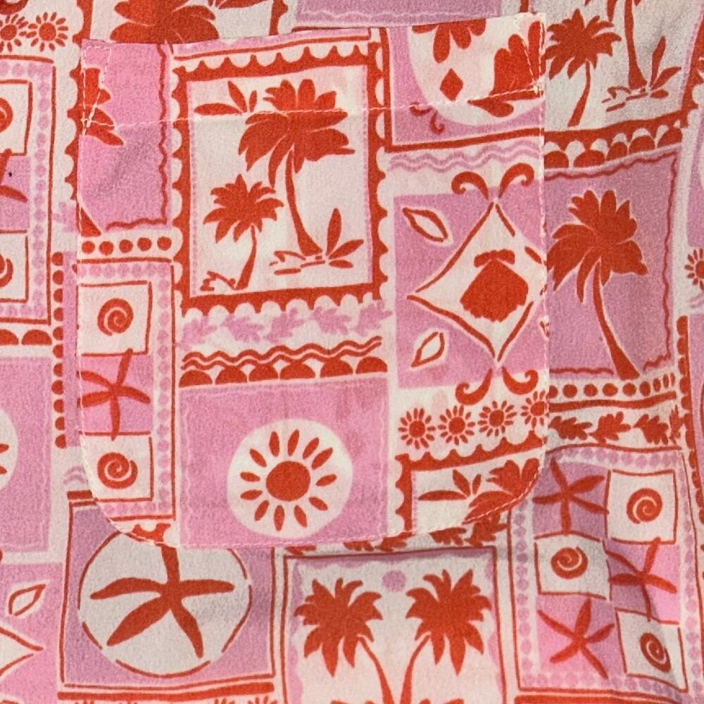 Sigrid Olsen Sleepwear Pajamas Set Small Pink Orange Beach Shorts Collar Button‎ - Picture 3 of 9